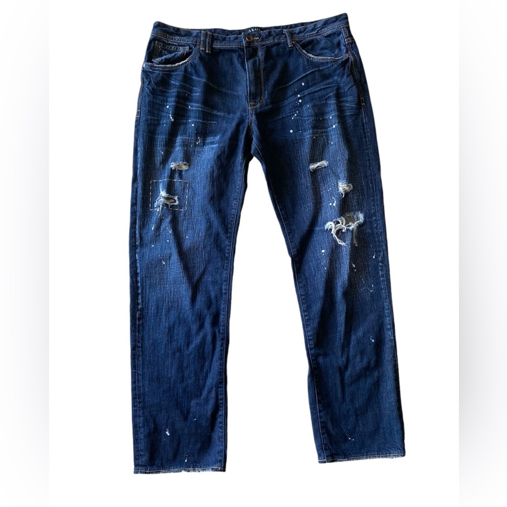 Akoo Straight Leg Relaxed Paint Splatter Distressed Jeans Size 44